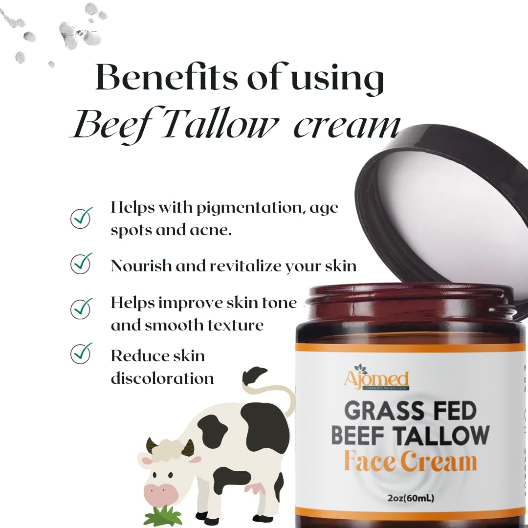 Generic Tallow Face Moisturizer highlights grass-fed tallow and essential vitamins.