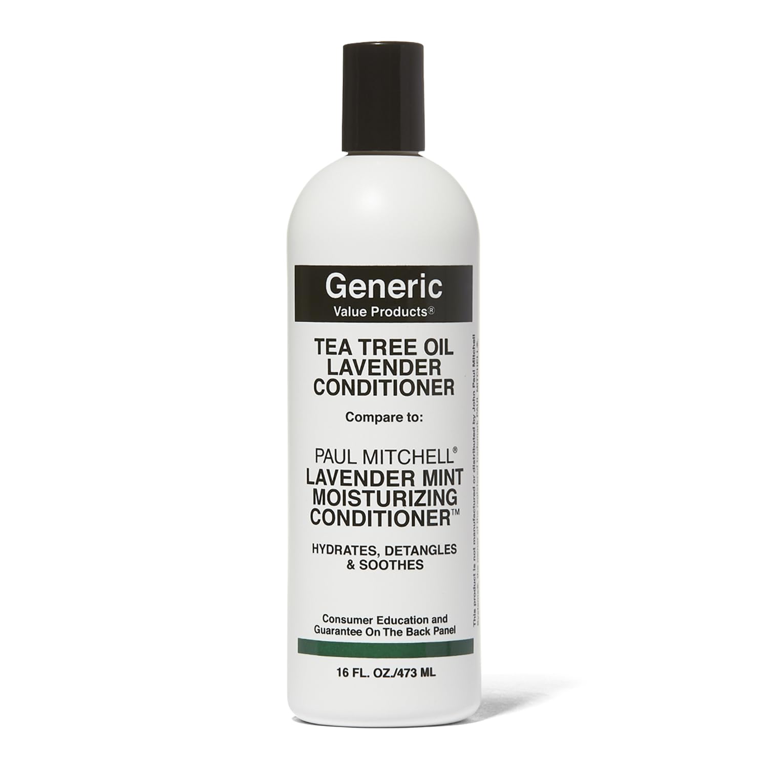 Generic Value Products Tea Tree Lavender Mint Conditioner bottle front, hydrates and detangles hair.