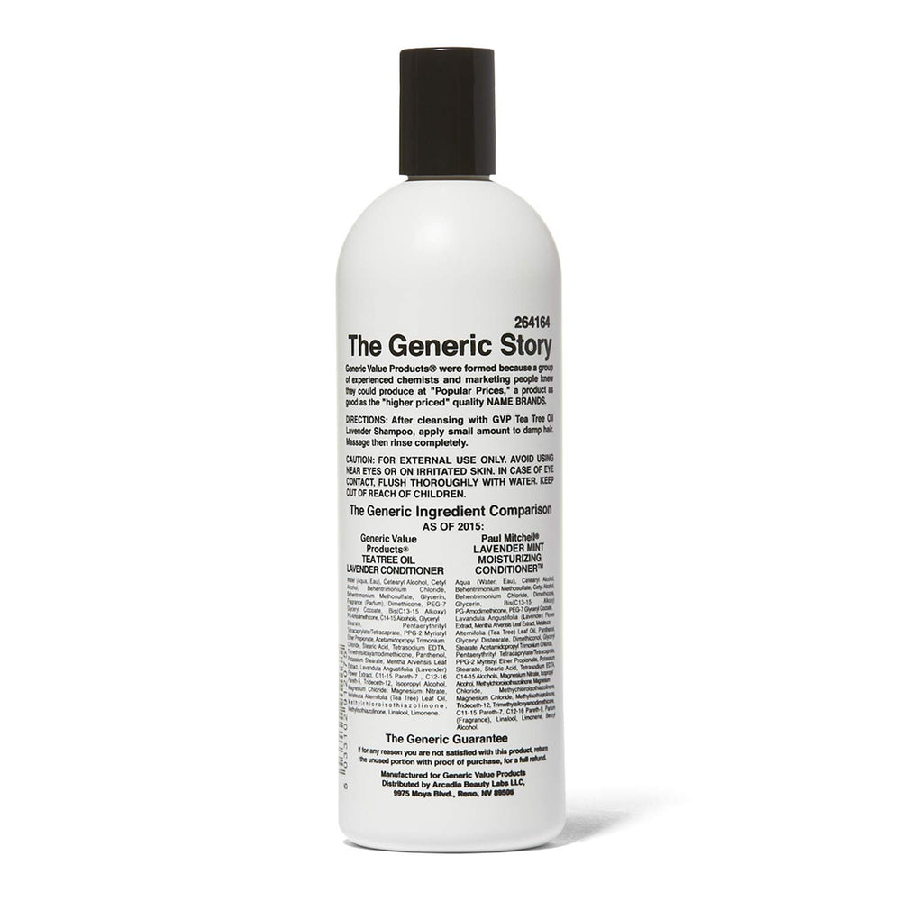 Generic Value Products Tea Tree Lavender Mint Conditioner jar close-up, soothes scalp.
