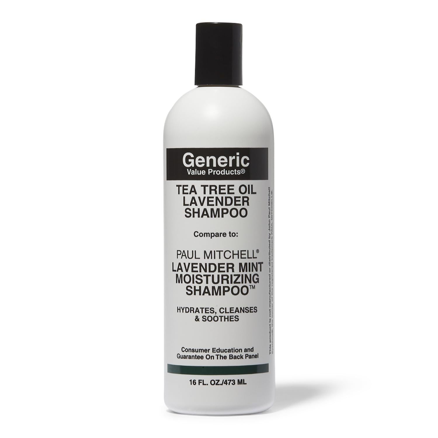 Generic Value Products tea tree shampoo bottle—invigorating lavender scent for a refreshed scalp.