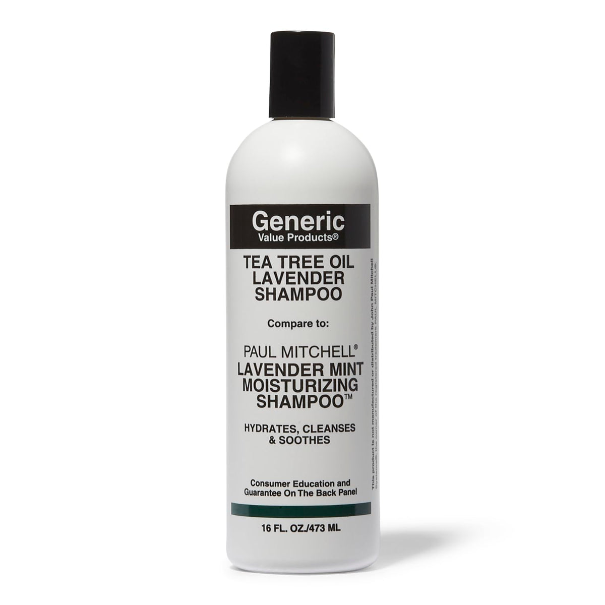 Generic Value Products tea tree shampoo bottle—invigorating lavender scent for a refreshed scalp.