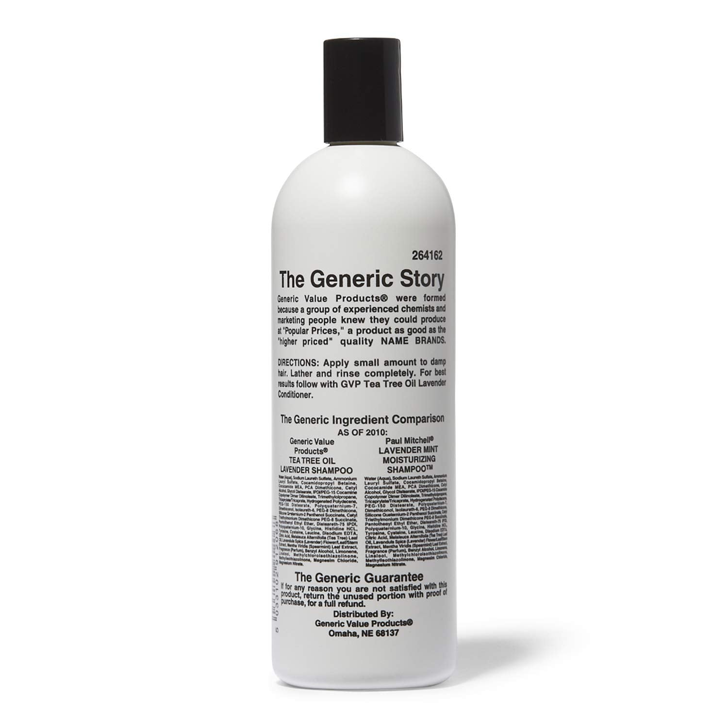 Generic Value Products tea tree shampoo bottle—rich lather enhances daily cleansing.