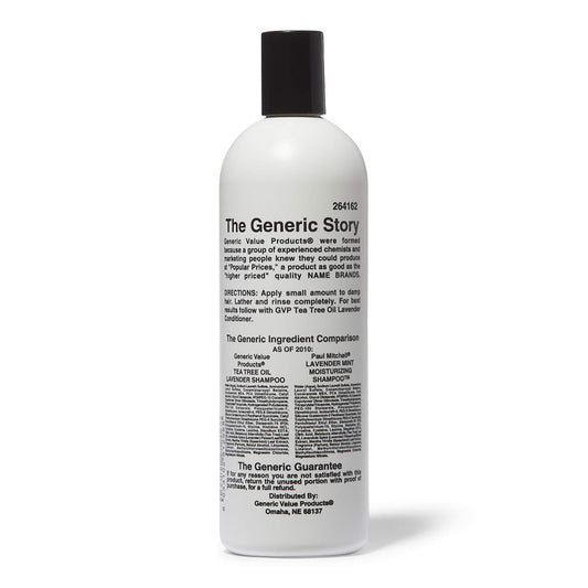 Generic Value Products tea tree shampoo bottle—rich lather enhances daily cleansing.