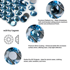Genie Crystal DIY crafts with Ice Aquamarine flatbacks on fabric and accessories.