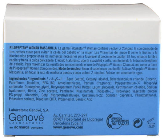 Application shot shows GENOVÉ Pilopeptan mask for deep conditioning on hair.