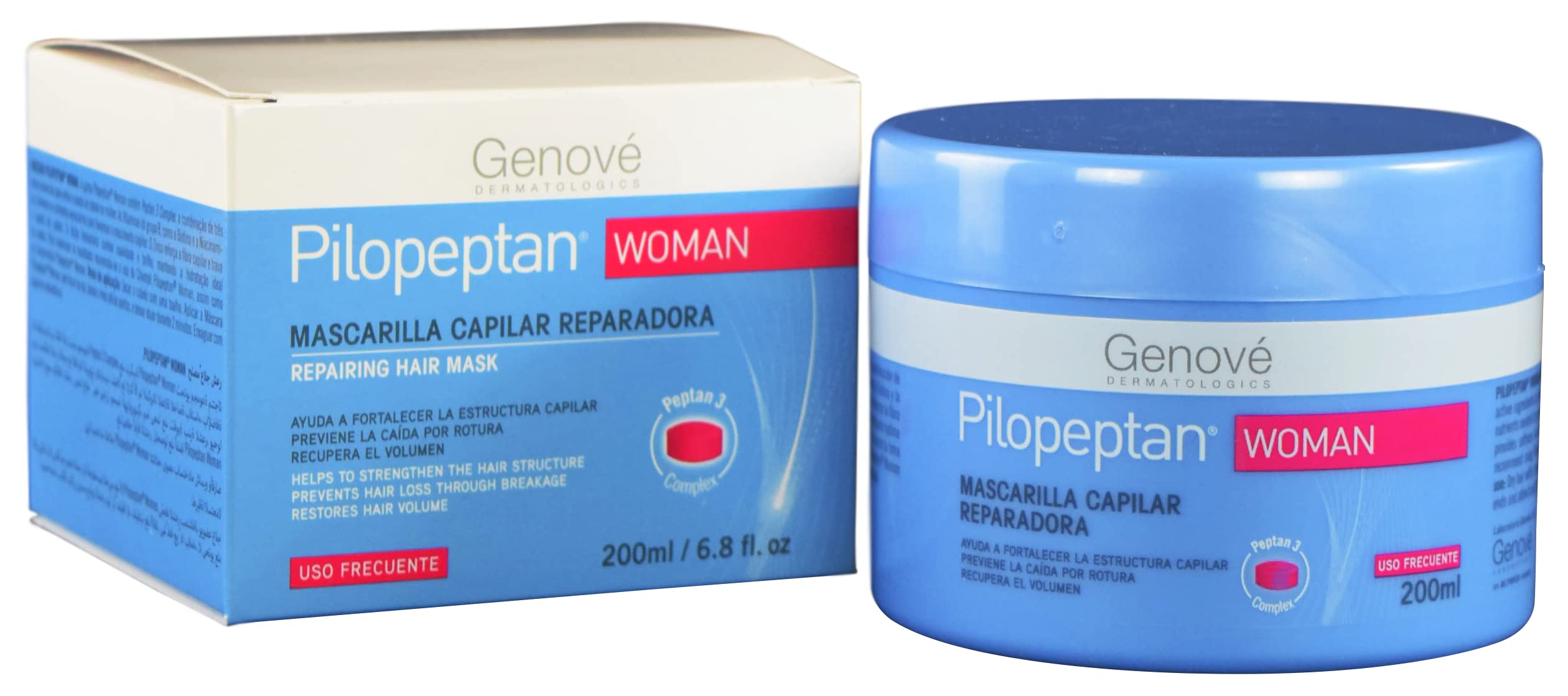 Packshot of GENOVÉ Pilopeptan mask, highlighting its nourishing formula.