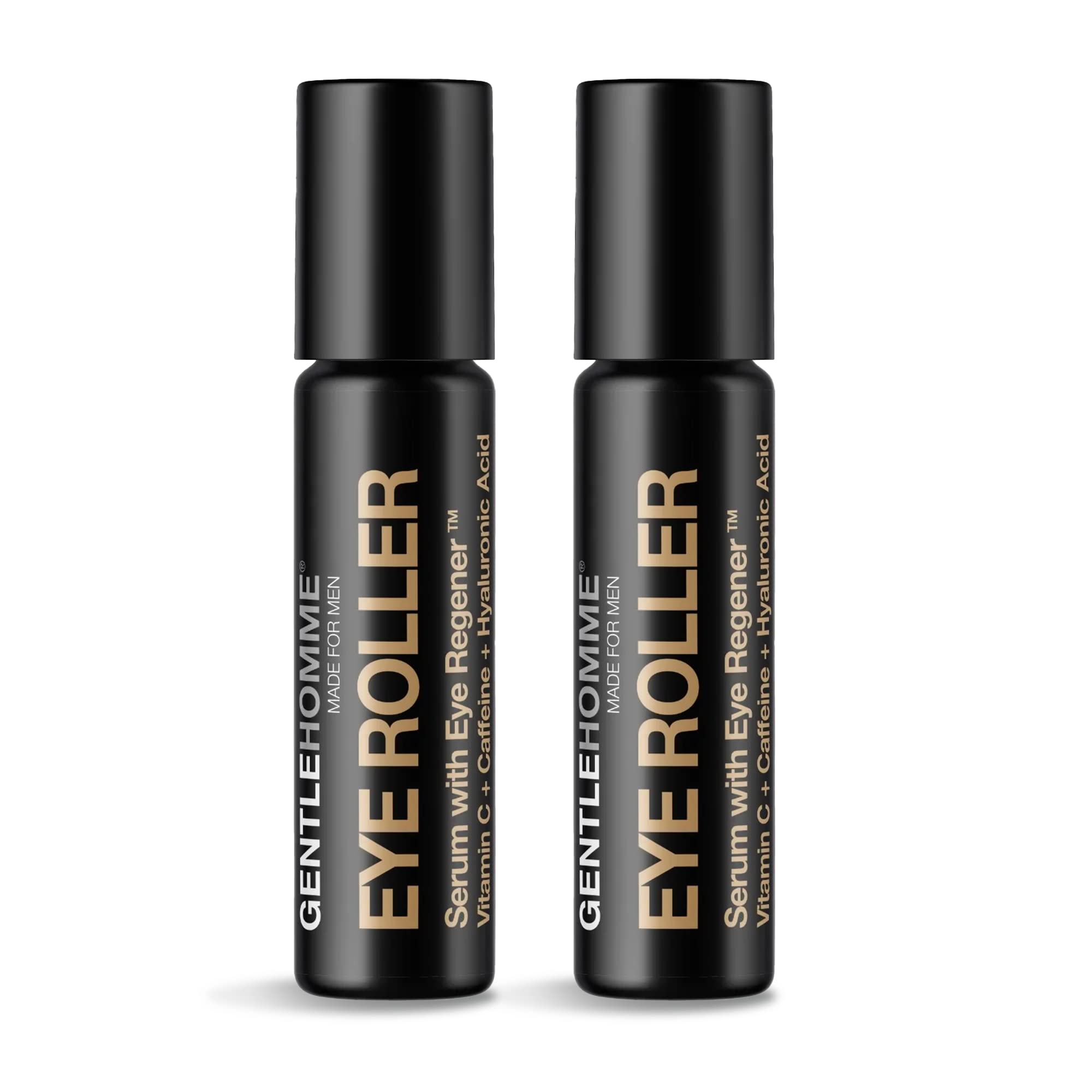 Gentlehomme eye roller serum application demonstrating refreshing under-eye massage