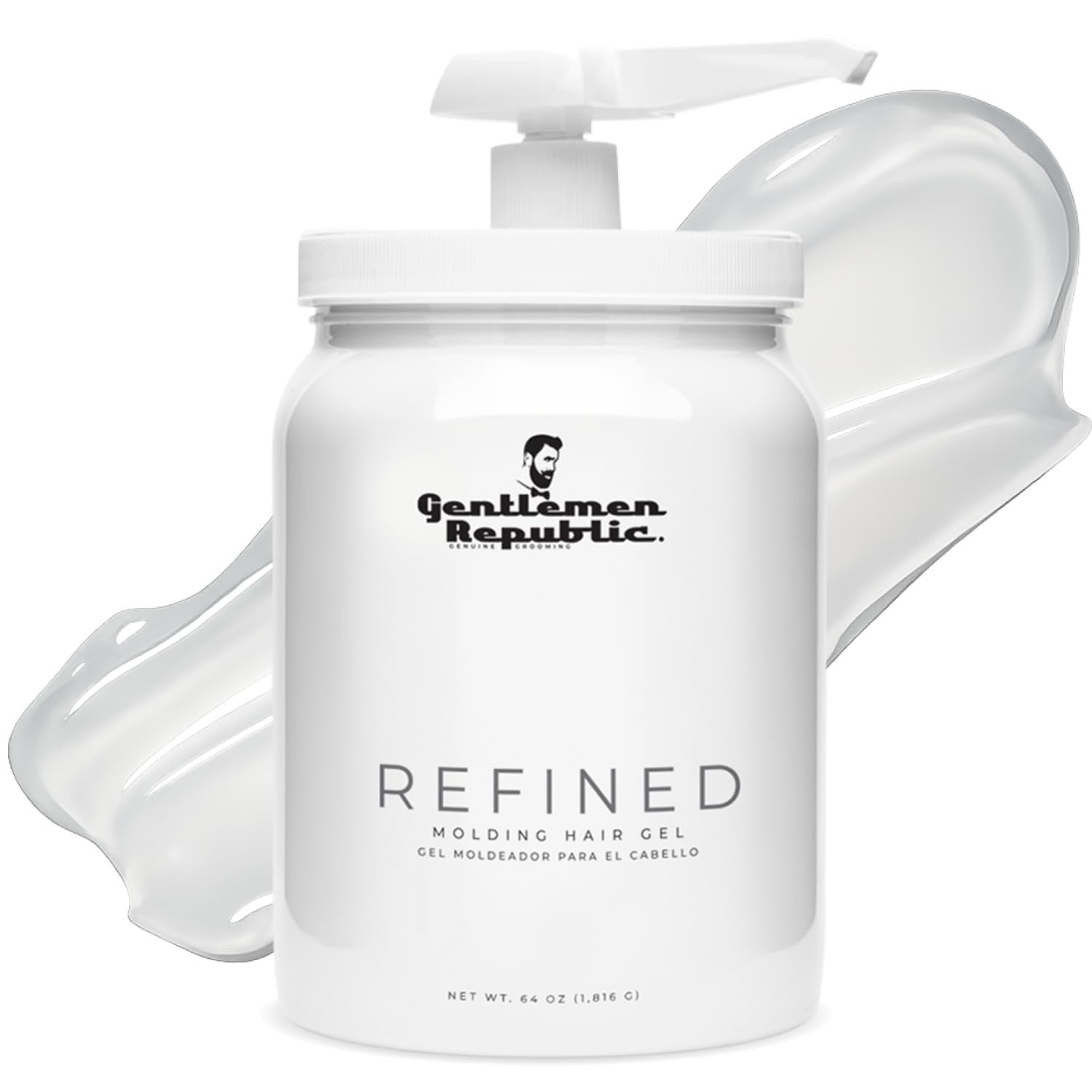 Gentlemen Republic 64oz pump bottle shown for mess-free, precise styling.
