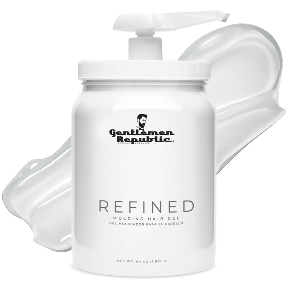 Gentlemen Republic 64oz pump bottle shown for mess-free, precise styling.