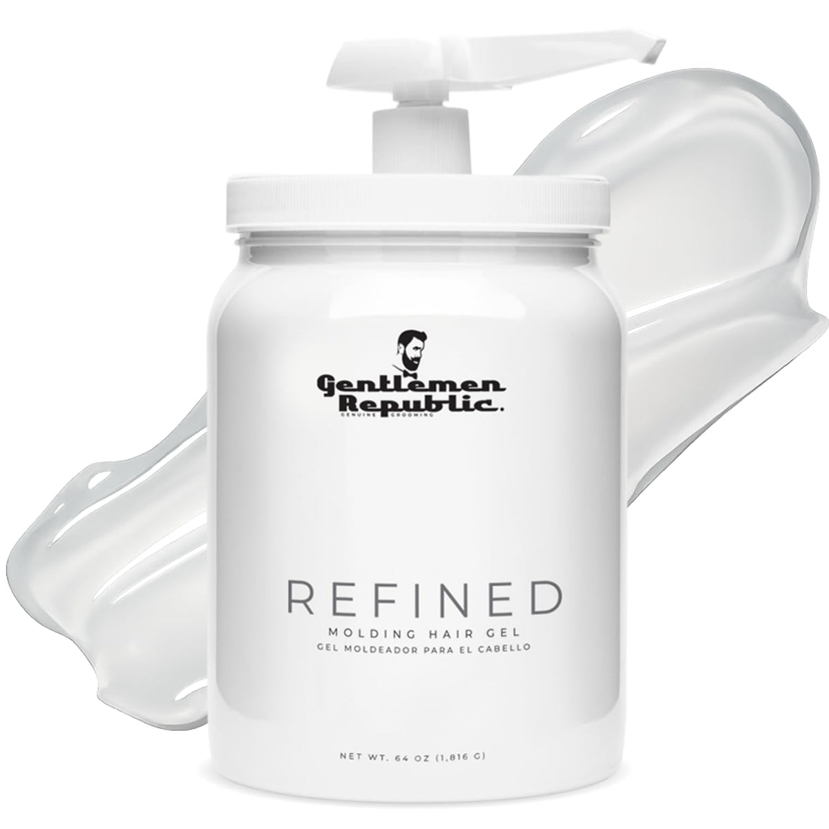 Gentlemen Republic 64oz pump bottle shown for mess-free, precise styling.