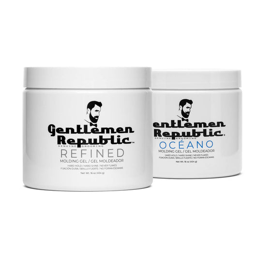 Gentlemen Republic Refined Hair Gel bottle offering high hold and shine.