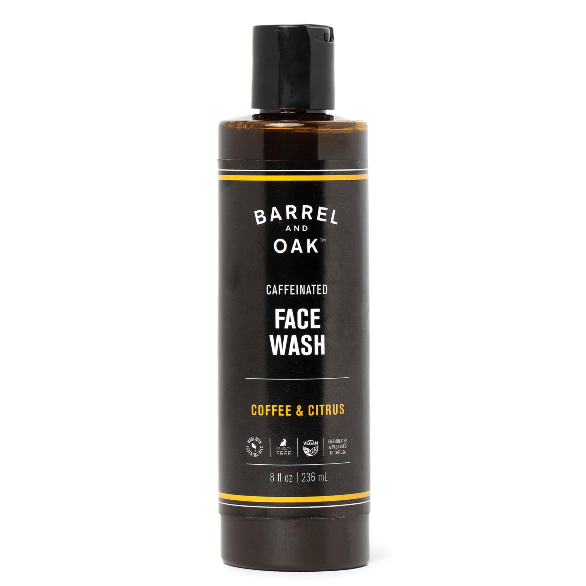 Gentlemen's Hardware Barrel and Oak coffee citrus face wash bottle energizes skin and cleanses pores.
