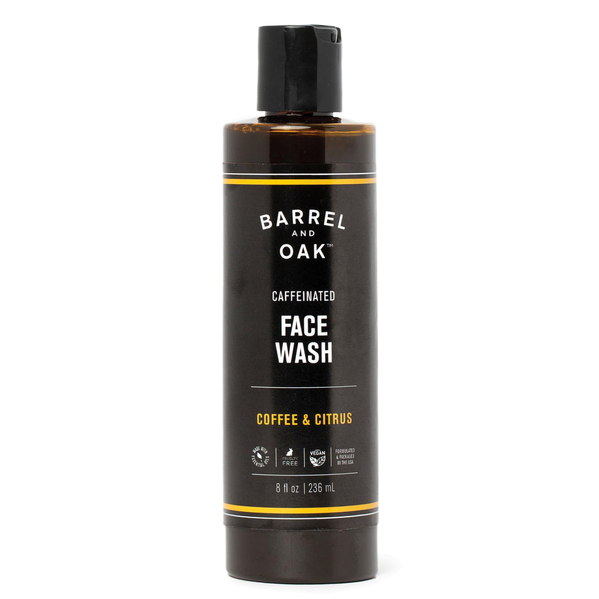Gentlemen's Hardware Barrel and Oak coffee citrus face wash bottle energizes skin and cleanses pores.
