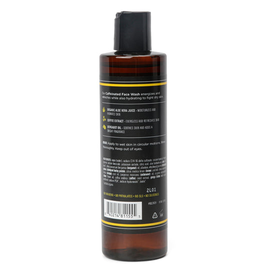 Barrel and Oak face wash foam dispenser shows energizing morning lather for daily cleanse.