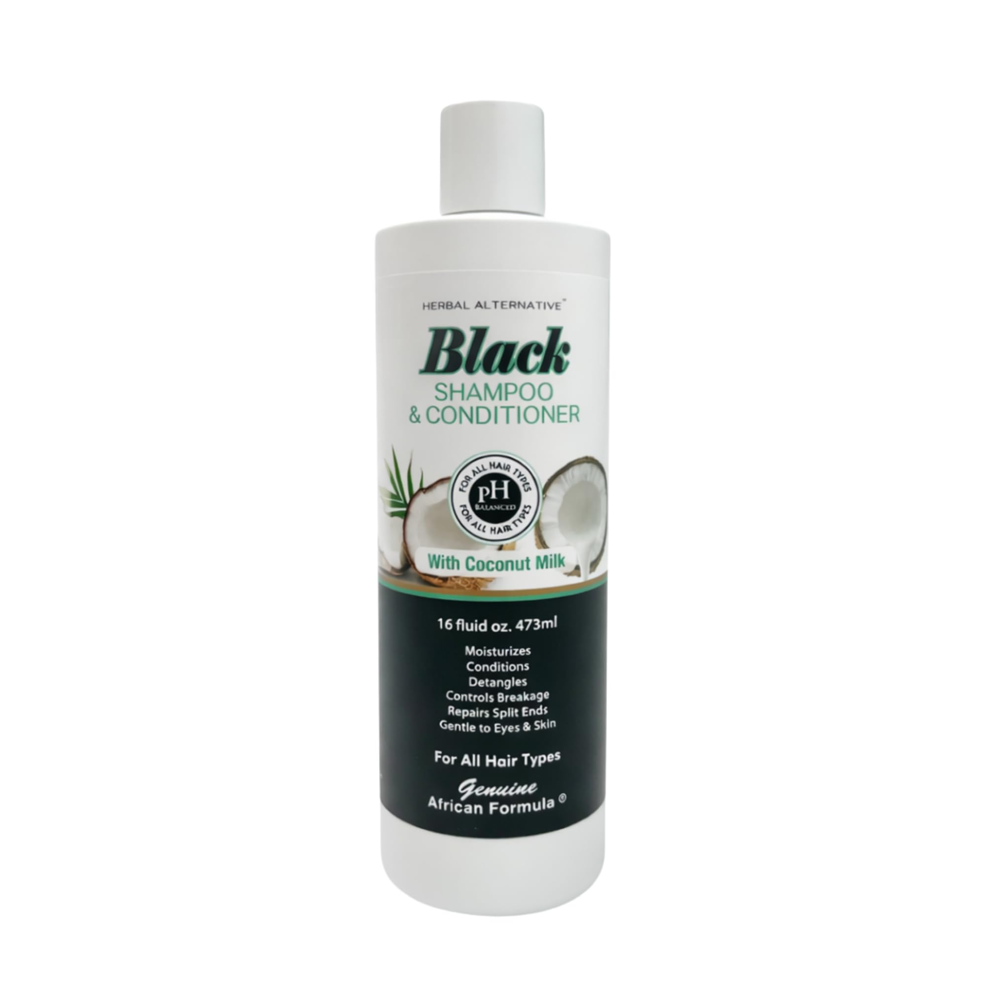 Genuine African Formula Black Shampoo bottle front showing coconut milk for moisture