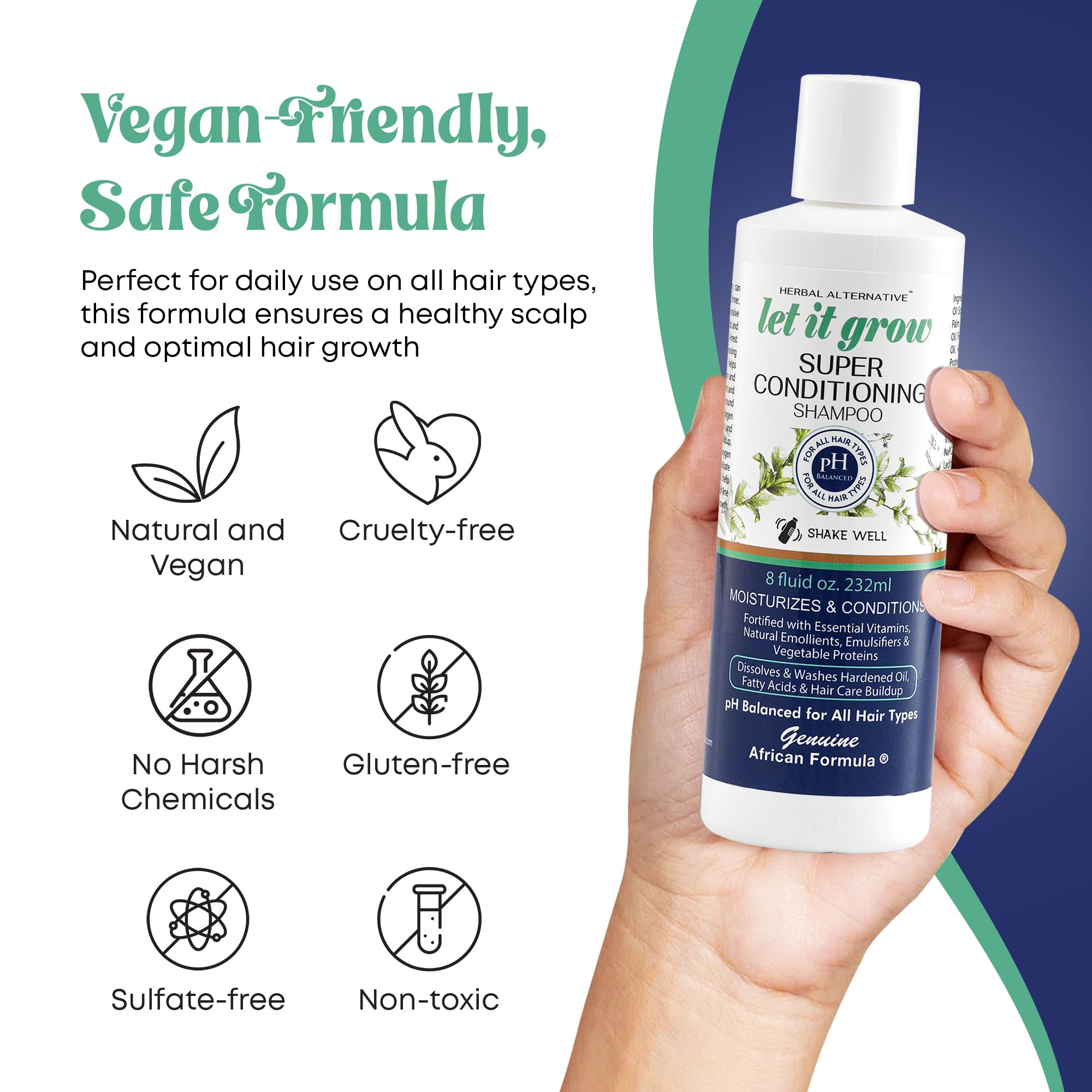 Genuine African Formula Let-It-Grow Shampoo in use on scalp offering refreshing cleanse