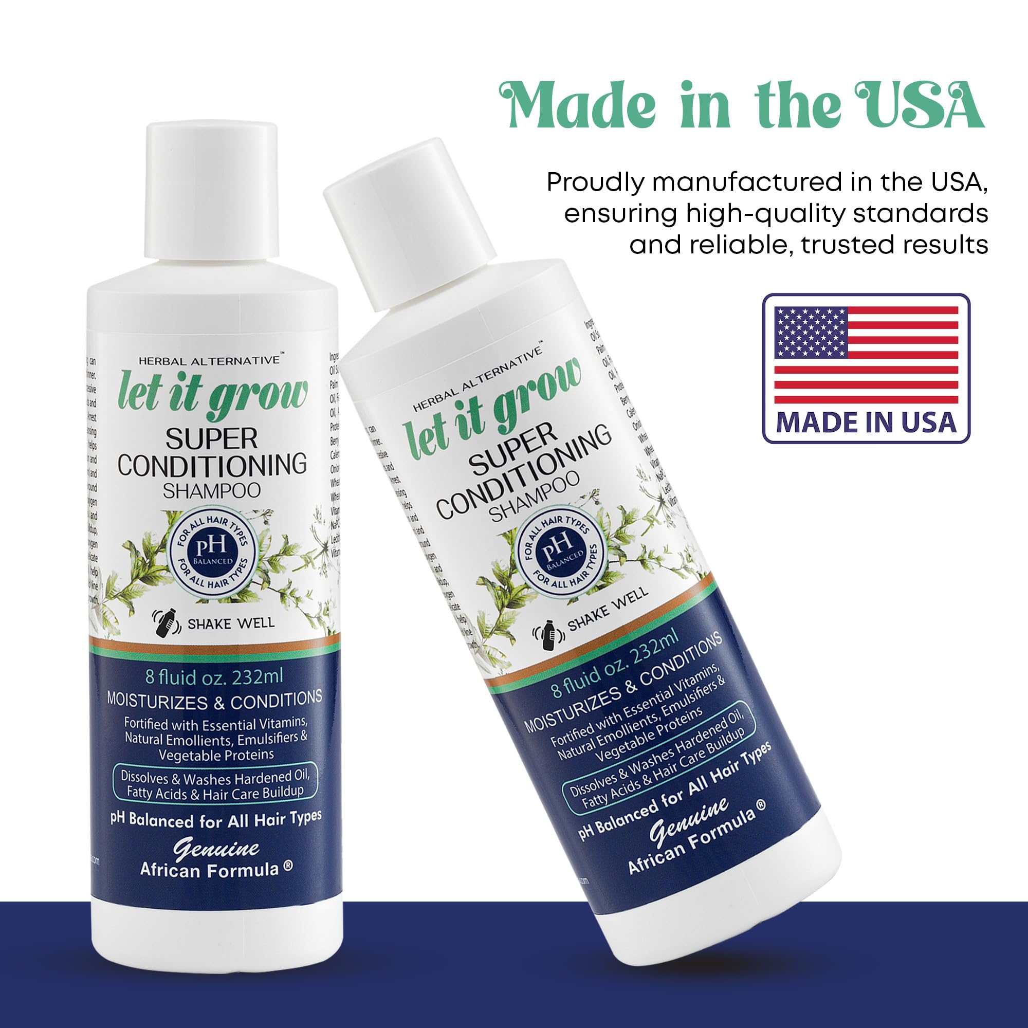 Genuine African Formula Let-It-Grow Shampoo label highlights botanical extracts