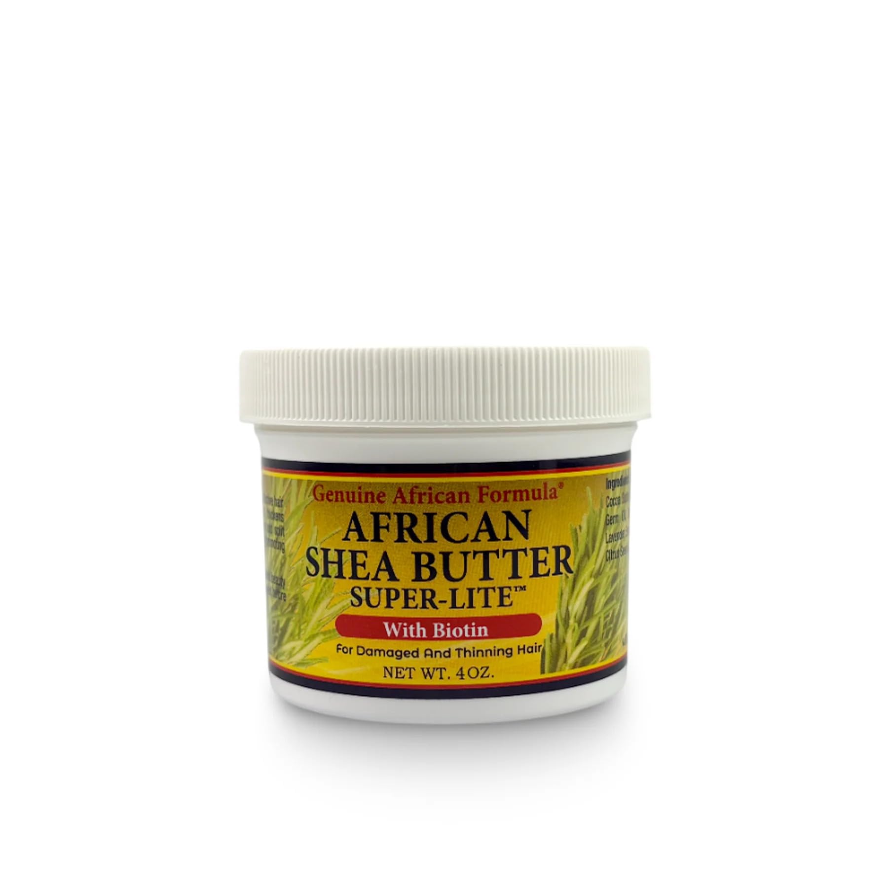 Genuine African Formula Shea Butter Super-Lite jar front showing lightweight moisture for all hair types.