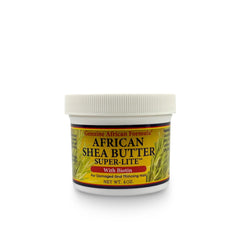 Genuine African Formula Shea Butter Super-Lite jar front showing lightweight moisture for all hair types.