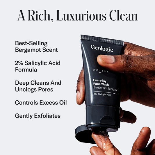 Geologie face wash duo pack close-up highlighting oil control for oily skin.