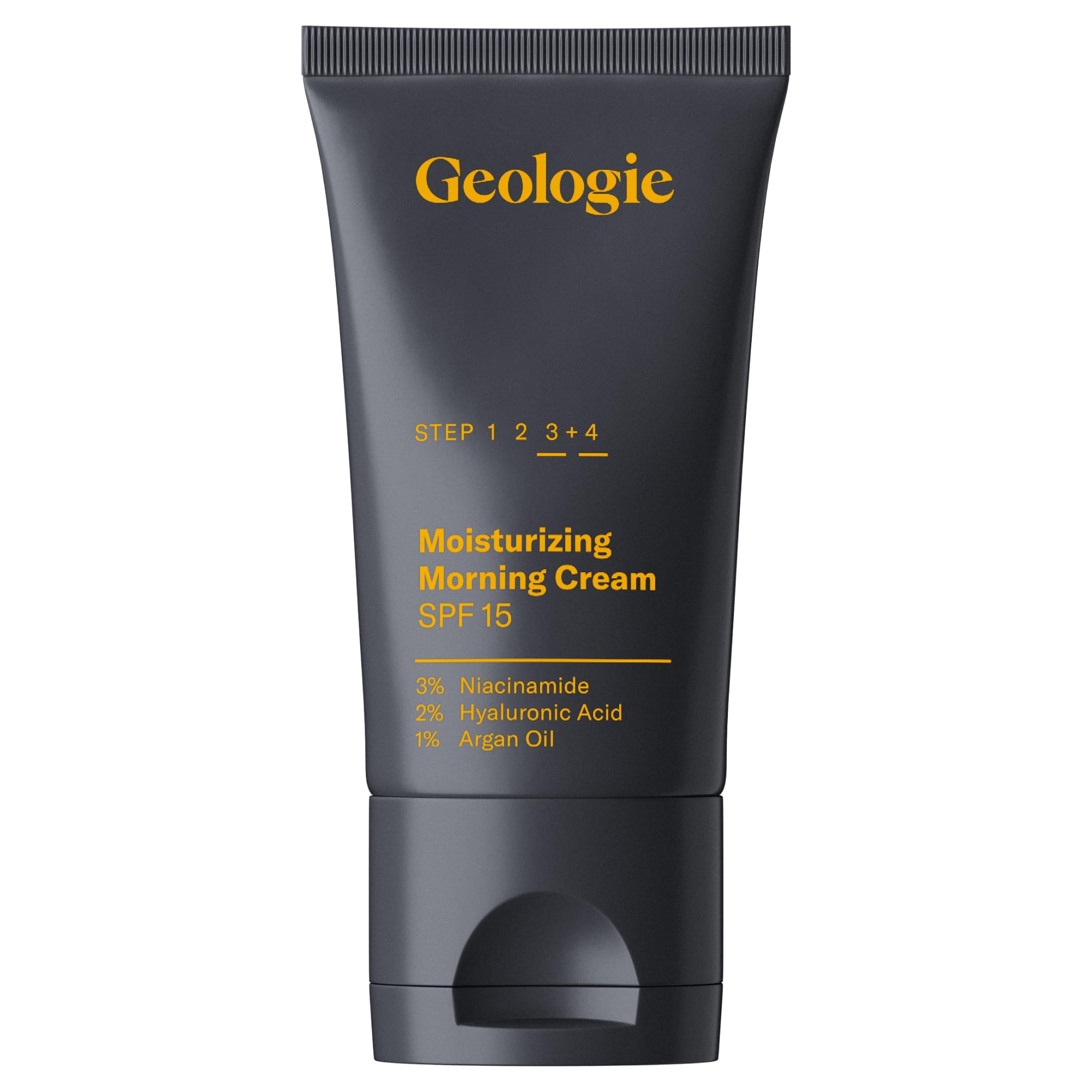 Geologie moisturizing face cream bottle pour shows daytime hydration and SPF protection.