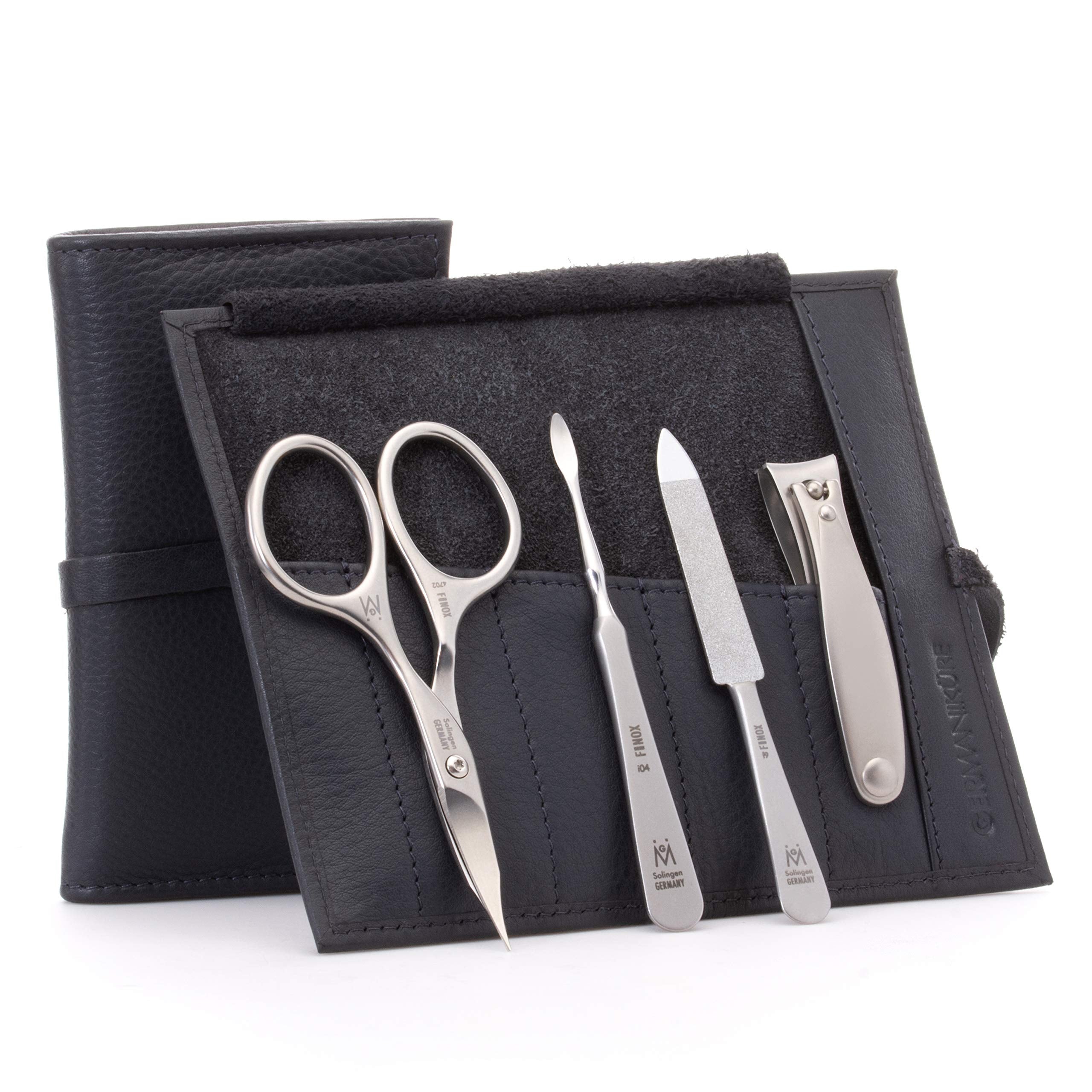 GermaniKure 4pc manicure set in black leather case for portable grooming