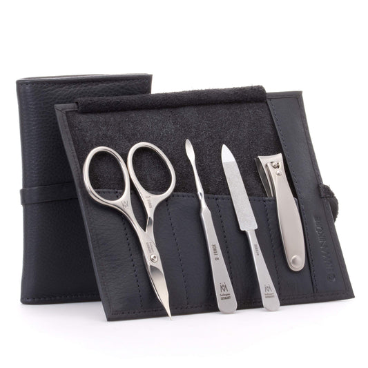 GermaniKure 4pc manicure set in black leather case for portable grooming