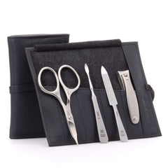 GermaniKure 4pc manicure set in black leather case for portable grooming