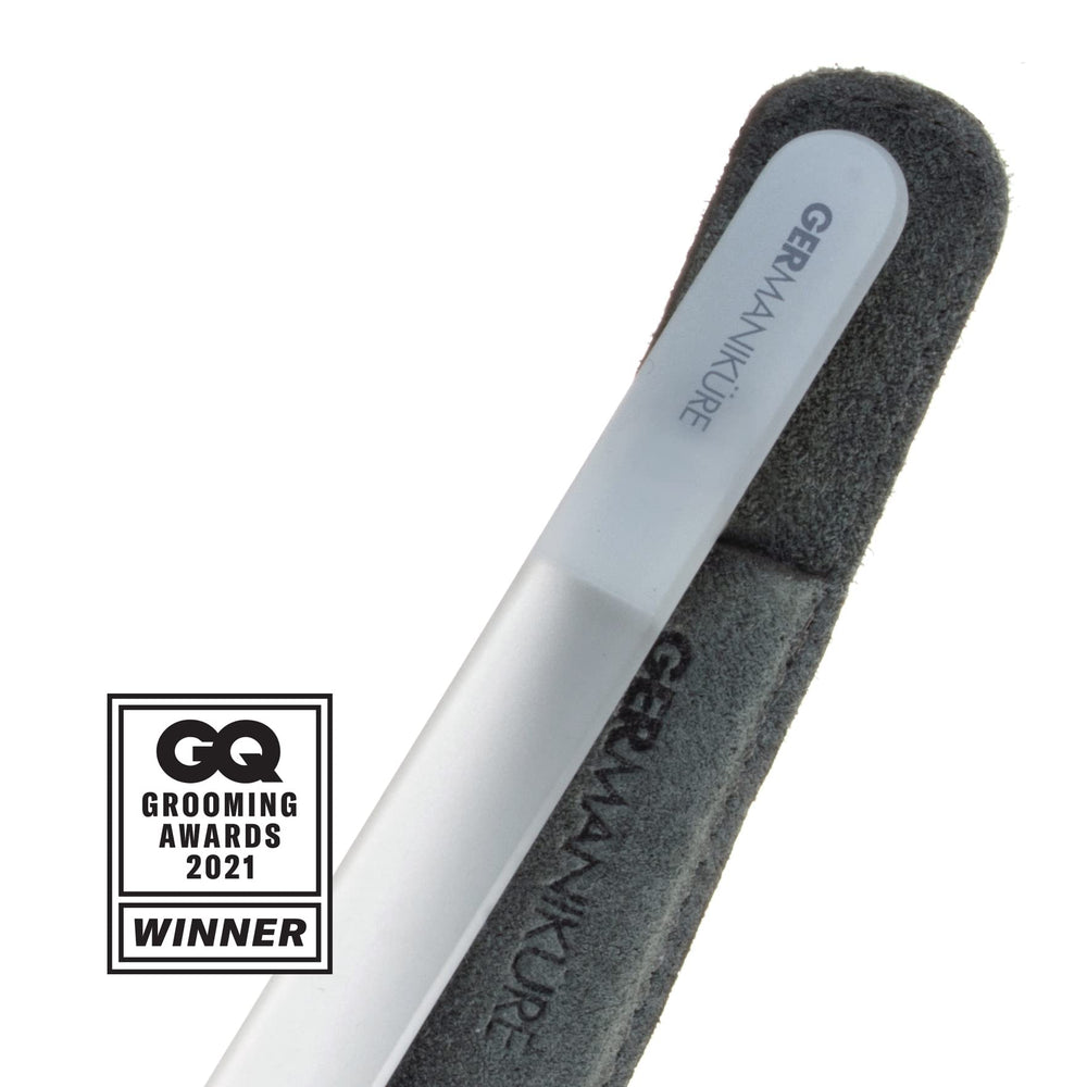 GERMANIKURE crystal glass nail file close up showing etched surface.