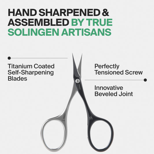 GERMANIKURE Self-sharpening titanium-coated blades on display for long-lasting sharpness.