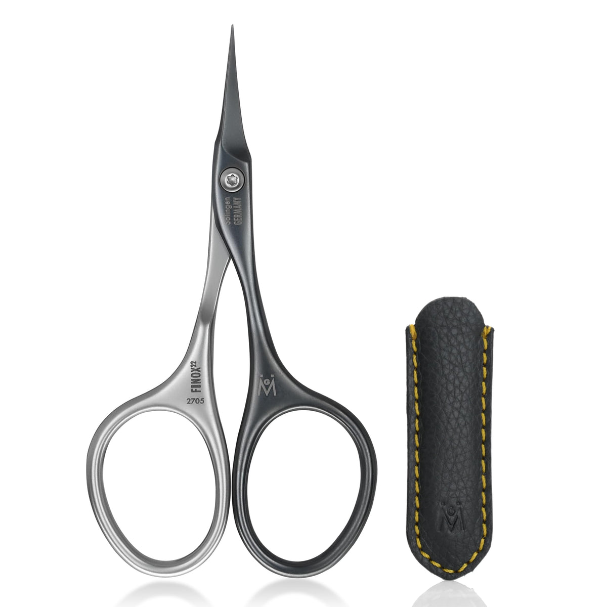 GERMANIKURE Tower Point Cuticle Scissors in leather case for precise cuticle care.