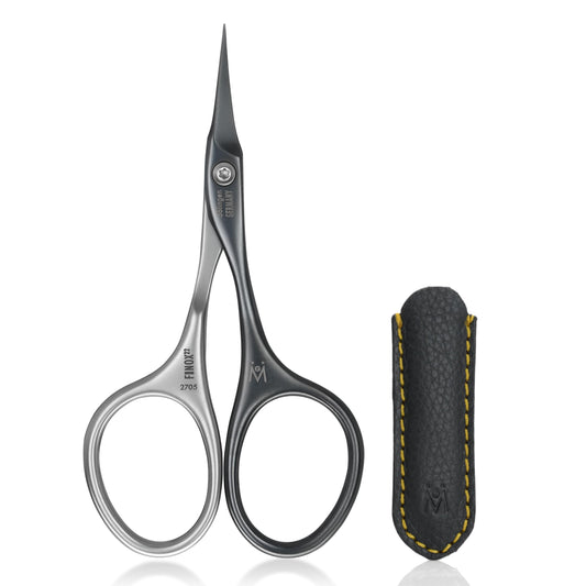 GERMANIKURE Tower Point Cuticle Scissors in leather case for precise cuticle care.