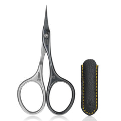 GERMANIKURE Tower Point Cuticle Scissors in leather case for precise cuticle care.