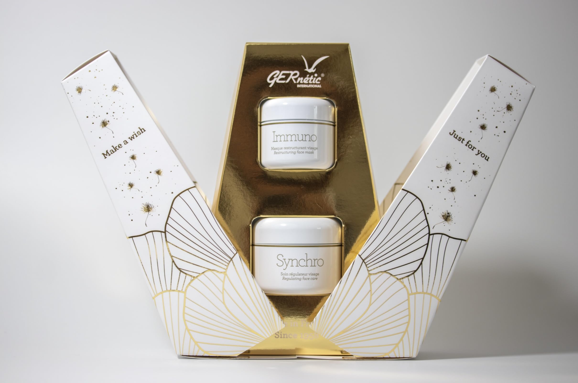 Gernetic brand packaging on shelf signals premium skin care line.