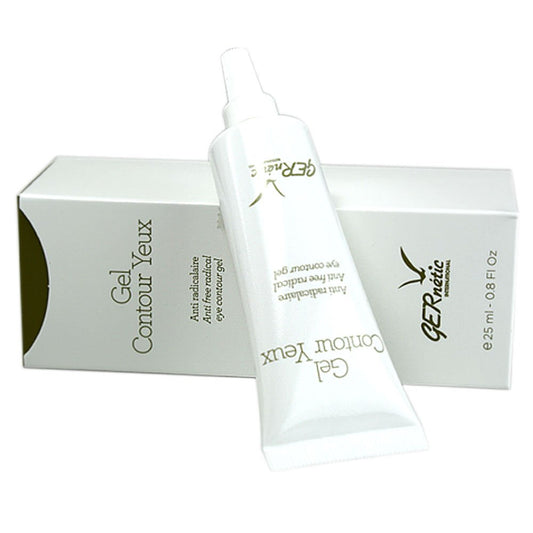 Gernetic eye contour gel bottle for antioxidant, moisturizing care around the eyes.