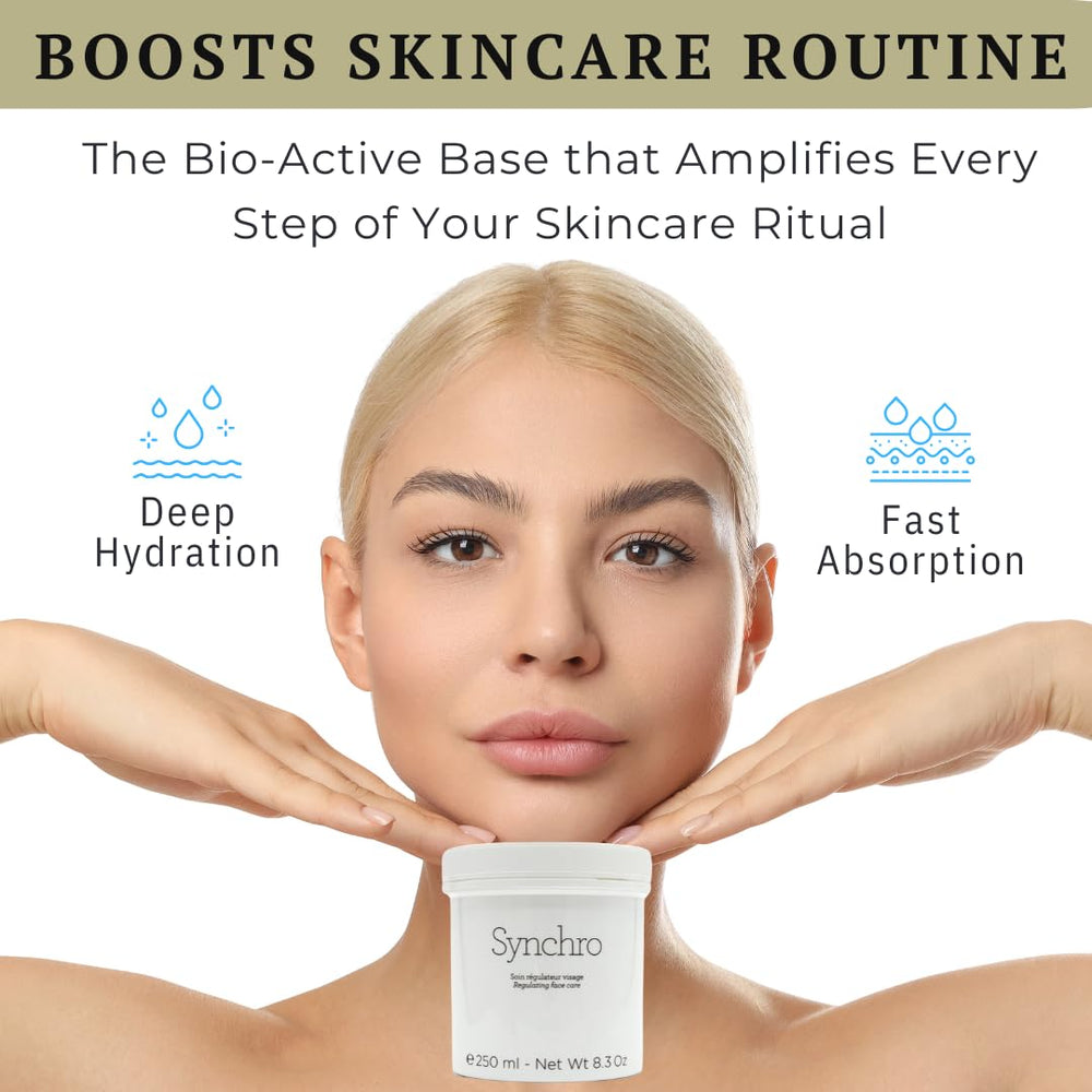 Gernetic Synchro Cream on face and body demonstrates versatile use.