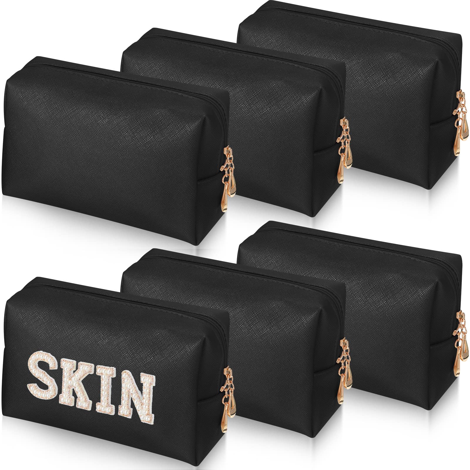 Gerrii Preppy Patch makeup bag in black with zipper for secure storage.