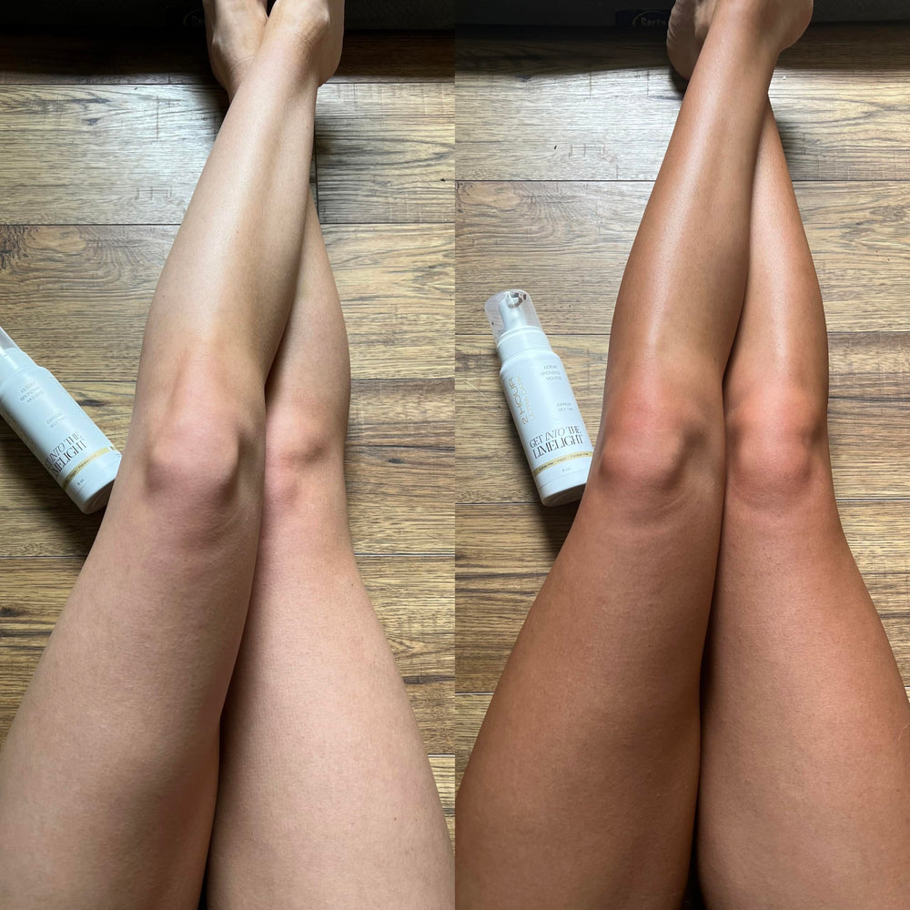Get Into The Limelight 2 Hour Ultra Dark Mousse body application demonstrates smooth, full-body glow.