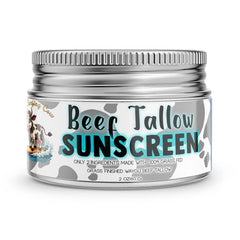 Get Wavy Organics Beef Tallow Sunscreen bottle showing mineral protection and simple application.