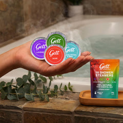 GETT shower steamers gift-ready display ideal for spa gift sets.