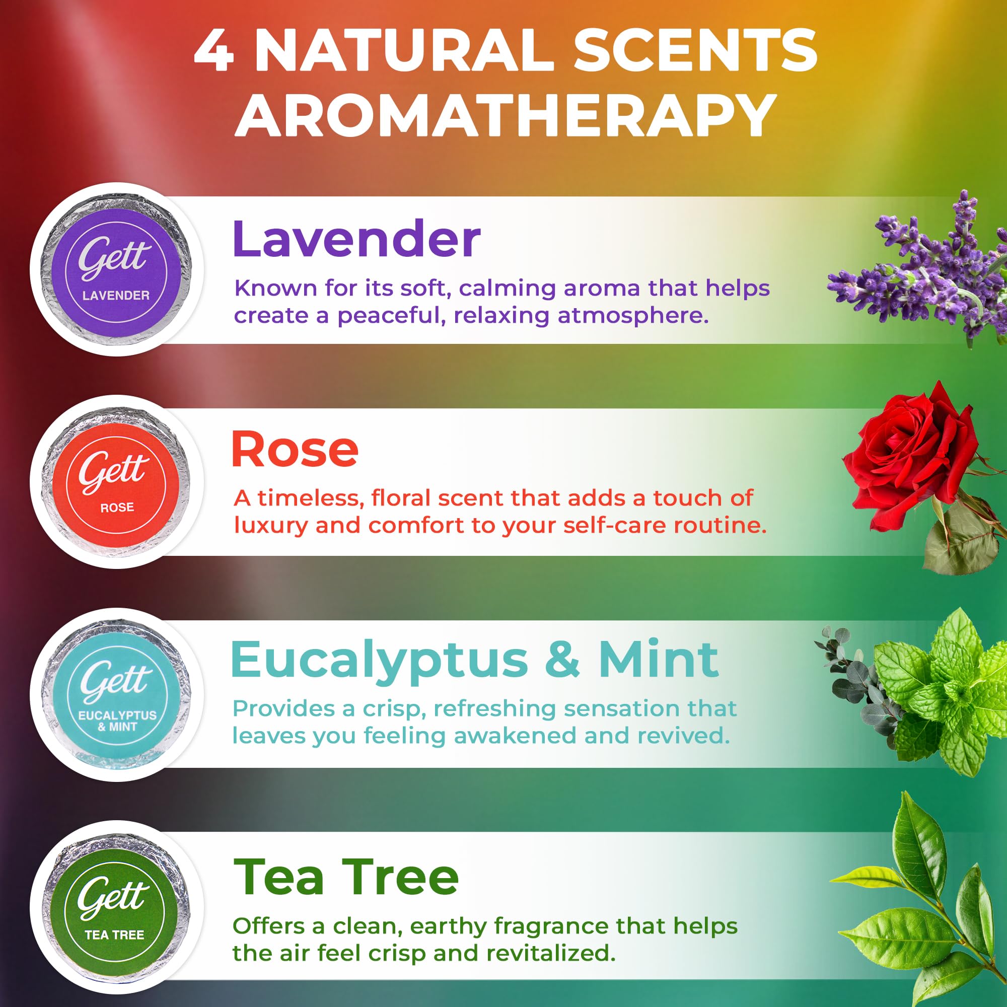 GETT shower steamers rose pack enhances mood with floral aromatherapy.