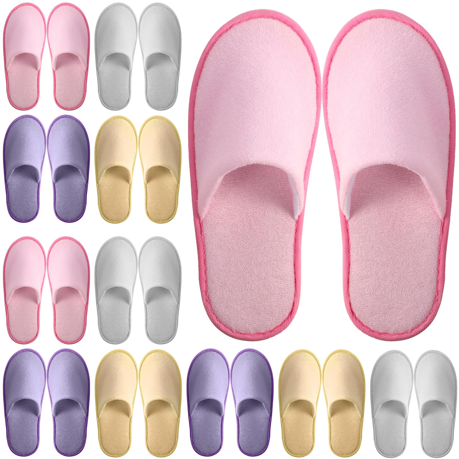 Geyoga 12-pair disposable slippers with color differentiation for easy guest sharing.