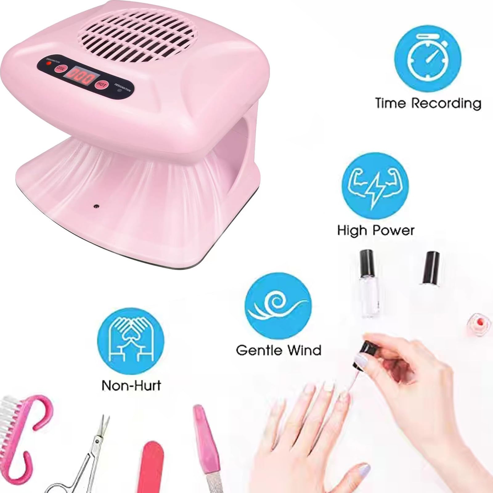 GGAIFbp Nail Dryer 300W interior space supports comfortable multi-digit placement.