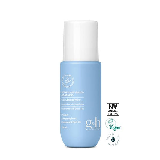 G&amp;H Protect alcohol-free roll-on deodorant bottle provides gentle, long-lasting freshness for sensitive skin.