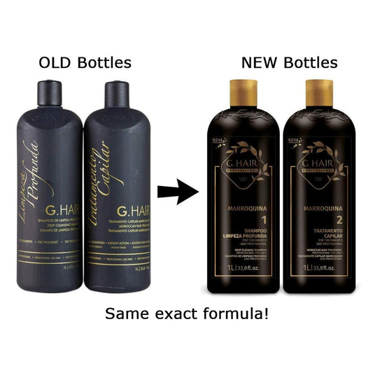 G.HAIR Moroccan Keratin Step 1 application bottle illustrates easy, even coverage