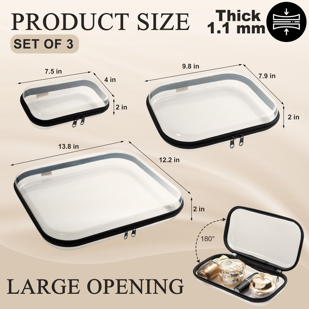 Gharges clear medium case – skincare storage with secure zipper for travel and desk tidy.