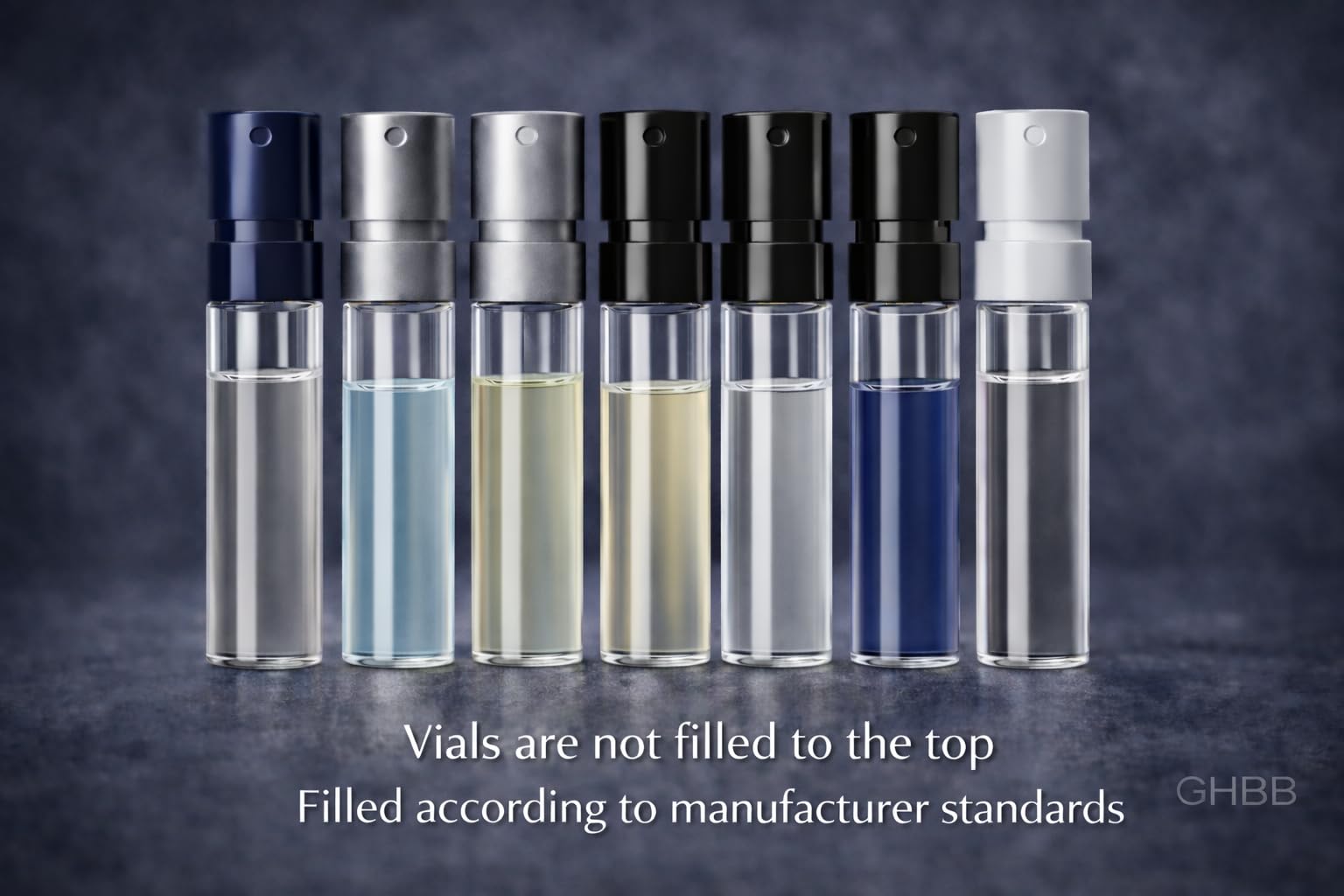 GHBB Cologne 11 sample vials top view compact 0.03–0.06 oz