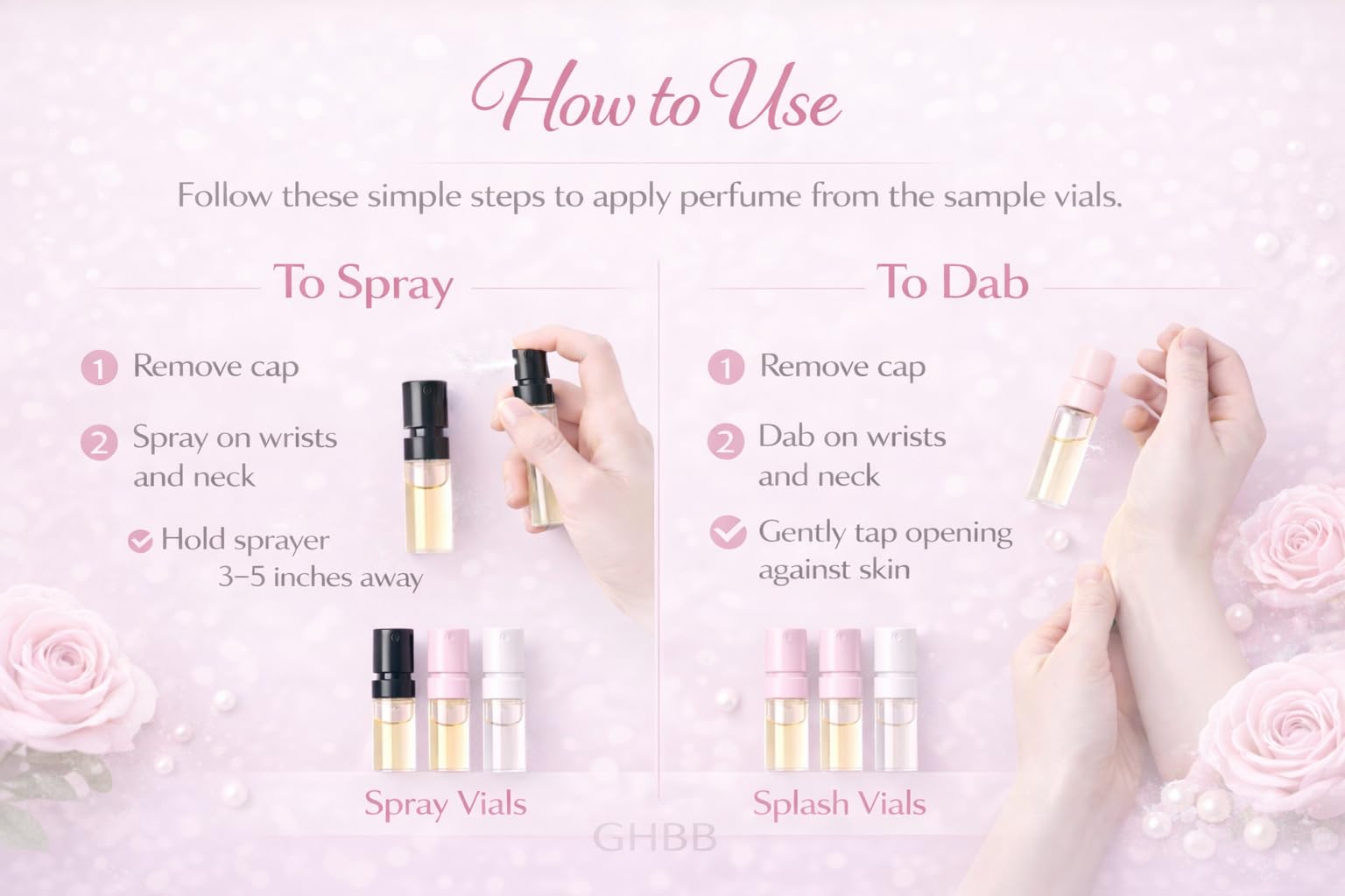 GHBB fragrance samples suited for swag bags or wedding favors.