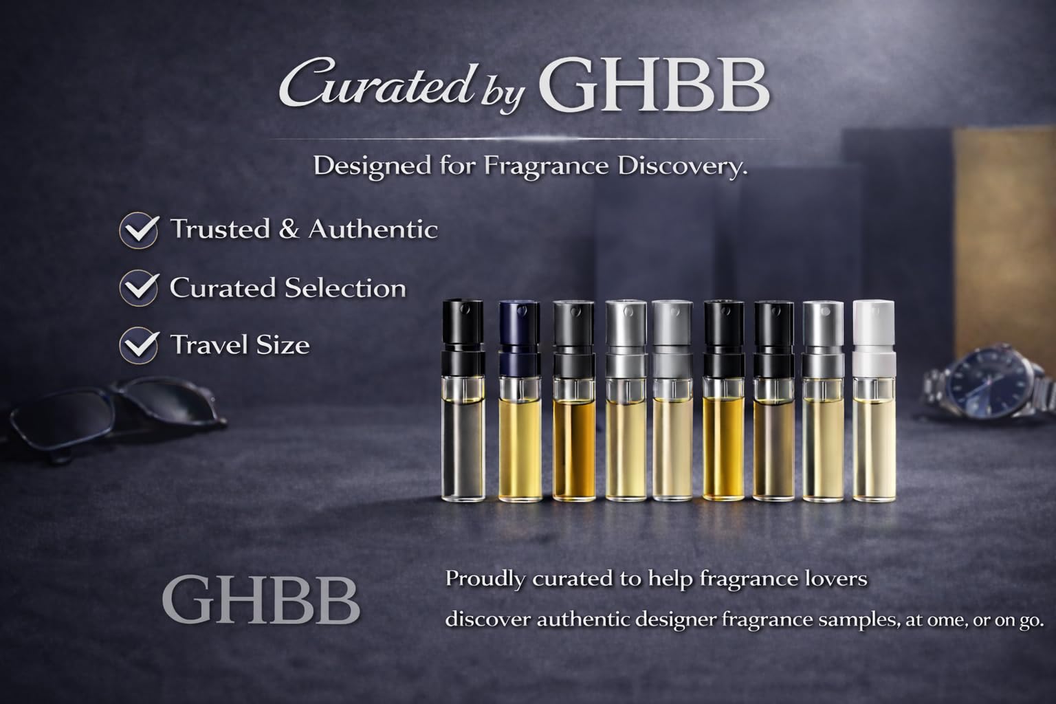 GHBB set styled on a dresser emphasizes premium presentation and selection.