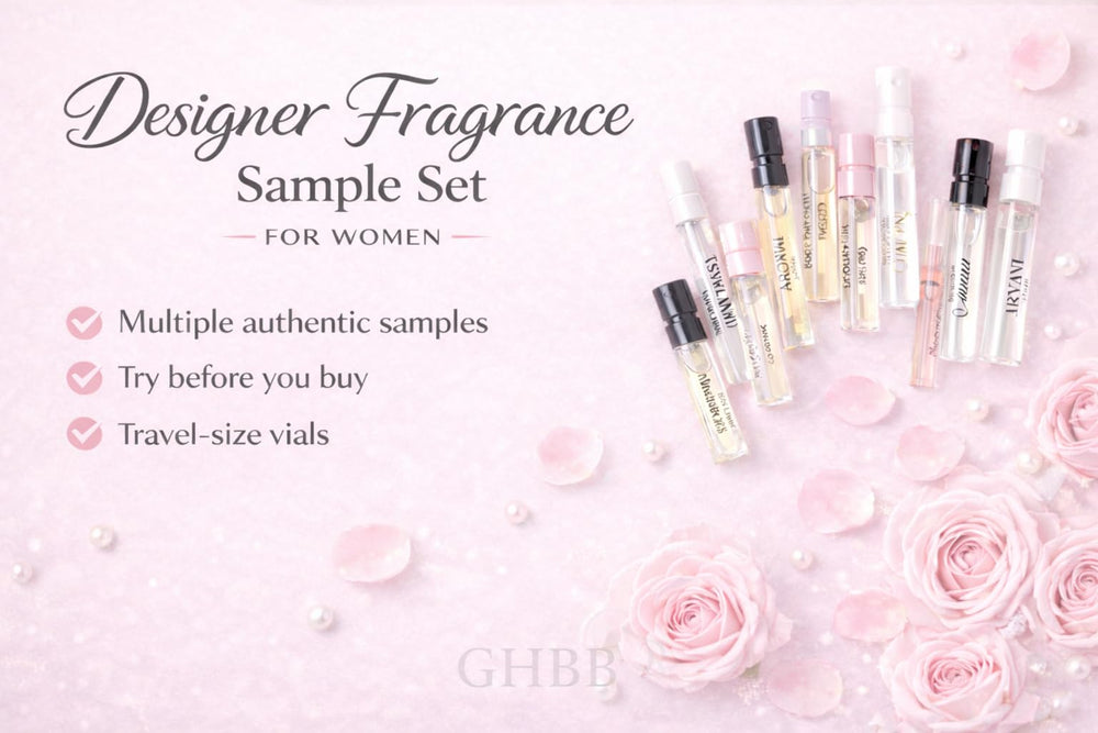 GHBB gift-ready perfume sampler bundle presented in an elegant display